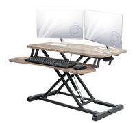 VIVO Convertitore da tavolo da 32", serie K, alzata da seduto a supporto regolabile in altezza, doppio monitor e postazione di lavoro per laptop con ampio vassoio per tastiera, piano in legno