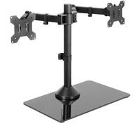 VIVO STAND-V002FG - Supporto per doppio monitor autoportante con elegante base in vetro e bracci regolabili, per 2 schermi fino a 32" e 10 kg ciascuno, colore: nero