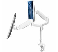 VIVO STAND-V002KW - Supporto per doppio monitor per schermi da 17" a 32", regolazione pneumatica dell'altezza, inclinazione articolata, girevole, resistente supporto VESA con morsetto a C da scrivania