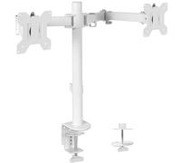 VIVO STAND-V002W - Supporto da scrivania per doppio monitor LCD LED da 13" a 27", con morsetto a C e anello di fissaggio, bracci completamente regolabili per 2 schermi, colore: bianco