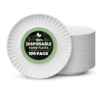 Vivo Technologies Confezione da 100 piatti di carta usa e getta da 18 cm, bianchi, 100% compostabili, biodegradabili, perfetti per l'uso quotidiano, ideali per barbecue, feste ed eventi