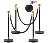 VIVOHOME 4 pali in ferro resistente con 2 corde di velluto nero, barriere per il controllo della folla con base riempibile per luoghi di fascia alta, musei, forniture per feste (4 pezzi, nero e oro)