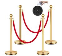 VIVOHOME Palo per coda di montante in acciaio inossidabile, 4 pezzi, con 2 corde di velluto rosso, barriere per il controllo della folla con base riempibile per luoghi di fascia alta, musei, forniture
