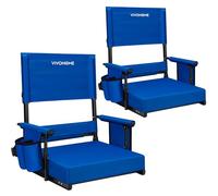 VIVOHOME Sedili da Stadio con Supporto Altezza Regolabile per la Schiena e Cuscino con Portabicchieri e Tracolla, Confezione da 2 Sedie Portatili da Tribuna Blu