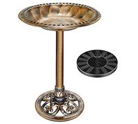 VIVOHOME Set Combinato di Fontana Rotonda per Laghetto con Abbeveratoio Bagno per Uccelli da Giardino Antica in Poliresina e Fontana Solare