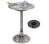 VIVOHOME Set Combinato di Fontana Rotonda per Laghetto con Abbeveratoio Bagno per Uccelli da Giardino Antica in Poliresina e Fontana Solare