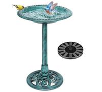 VIVOHOME Set Combinato di Fontana Rotonda per Laghetto con Abbeveratoio Bagno per Uccelli da Giardino Antica in Poliresina e Fontana Solare
