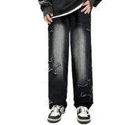 Vivoofchic Baggy Jeans Uomo - Pantaloni Jeans Larghi Y2K in Denim con Design Patchwork e Ricamato a Stelle - Flared Jeans Streetwear Stile Hip Hop Casual Cowboy