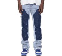 Vivoofchic Baggy Jeans Uomo - Pantaloni Jeans Larghi Y2K in Denim con Design Patchwork e Schizzi d’Inchiostro - Flared Jeans Streetwear Stile Hip Hop Casual Cowboy