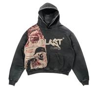 Vivoofchic Felpa Uomo con Cappuccio, Felpa Y2K Vintage Streetwear Gotica con Stampa Lettera, Pullover Hip Hop Grunge per Uomo e Donna, Felpa Autunno/Inverno con Cappuccio e Tasche