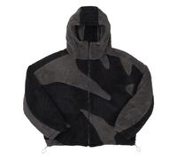 Vivoofchic Felpa Uomo Donna con Cappuccio, Giacca Invernale Y2K in Pile con Ricamo Teddyfleece Jacket, Giubbotto Teddy Patchwork con Zip per Autunno Inverno