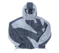 Vivoofchic Felpa Uomo Donna con Cappuccio, Giacca Invernale Y2K in Pile con Ricamo Teddyfleece Jacket, Giubbotto Teddy Patchwork con Zip per Autunno Inverno