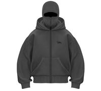 Vivoofchic Felpa Y2K Uomo Donna con Cappuccio, Felpa Streetwear con Design a Doppio Cappello, Giacca Patchwork Pullover Autunno/Inverno con Tasche e Cerniera
