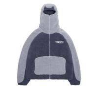 Vivoofchic Felpa Y2K Uomo Donna con Cappuccio, Giacca Invernale in Pile con Ricamo Teddyfleece Jacket, Giubbotto Teddy Patchwork con Cerniera per Autunno Inverno