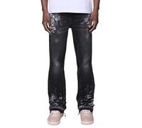 Vivoofchic Jean évasé pour Homme - Y2K Streetwear Denim avec Design éclaboussures d'encre, Patchwork et poches - Pantalon Baggy Bootcut - Pantalon de loisirs Style Hip Hop Cowboy