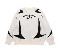 Vivoofchic Maglione da uomo e donna Y2K Sweater, Baggy Streetwear Style, maglione invernale alla moda con scollo rotondo, a maniche lunghe, per autunno e inverno, bianco, M