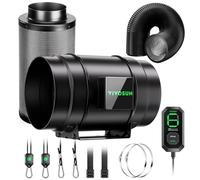 VIVOSUN Kit di Fltraggio dell'Aria Intelligente G8 da 20,3 cm, Ventilatore AeroZesh G8 in Linea con Regolatore di velocità E12, Filtro a Carbone e Sistema di Canalizzazione, Raffreddamento e