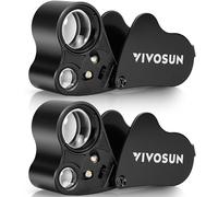 VIVOSUN Lente di Ingrandimento per Gioielliere 30X e 60X con LED, Kit da 2 Pieghevoli in Alluminio e Plastica - per Ispezioni di Diamanti, Gioielli, Monete, Francobolli, Antichità (Nero)