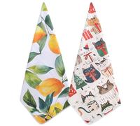 VIVOTE Strofinacci a forma di gatto, per la cucina, in microfibra, a nido d'ape, si asciugano rapidamente, regali per gli amanti dei gatti, compleanno (set da 2, 40 x 60 cm, gatto, limone)