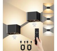 VIWAVE Applique da Parete Interno con Sensore di Movimento e Telecomando,Lampada con 3 Temperature di Colore e Luminosità Regolabile,Ricaricabile Nere Wireless,Confezione da 2 Applique Led