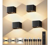 VIWAVE Applique da Parete Interno con Sensore di Movimento e Telecomando,Lampada con 3 Temperature di Colore e Luminosità Regolabile,Ricaricabile Nere Wireless,Confezione da 4 Applique Led