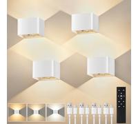VIWAVE Applique da Parete Interno con Sensore di Movimento e Telecomando,Lampada con 3 Temperature di Colore e Luminosità Regolabile,Ricaricabile Bianco Wireless,Confezione da 4 Applique Led