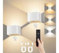 VIWAVE Applique da Parete Interno con Sensore di Movimento e Telecomando,Lampada con 3 Temperature di Colore e Luminosità Regolabile,Ricaricabile Bianco Wireless,Confezione da 2 Applique Led