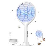 VIWAVE Racchetta Zanzare Elettrica 4000V, 2 in 1 con Luce UV e Base, 1800mAh USB-C Ricaricabile, Maglia a 3 Strati, Racchetta Antizanzare per Interni ed Esterni, bianca