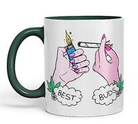Vixar Best Buds Weed Marijuana Stoned - Tazza in ceramica colorata, 330 ml, idea regalo per tè, caffè, Natale, ufficio, casa, scherzo (D verde)