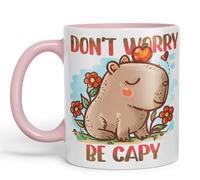 Vixar Capybara Tazza in ceramica colorata con scritta "Don't Worry Be Capy Kawaii Joke", 330 ml, per lavoro, ufficio, tè, caffè (rosa)