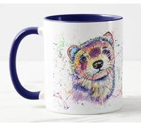 Vixar Ferret Pet - Tazza colorata ad acquerello, idea regalo, compleanno, lavoro, ufficio, Natale, tè, caffè (blu marino)