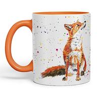 Vixar Fox British Wildlife - Tazza colorata dipinta a mano, motivo acquerello, idea regalo per compleanno, lavoro, ufficio, Natale, tè, caffè (arancione)