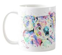 Vixar Koala - Tazza colorata con acquerello arcobaleno Art Wildlife, idea regalo, compleanno, lavoro, ufficio, tè, caffè, colore: bianco