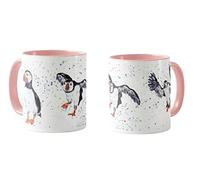 Vixar Puffin Bird - Tazza colorata ad acquerello, idea regalo, compleanno, lavoro, ufficio, Natale, tè, caffè, rosa