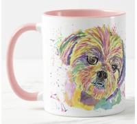 Vixar Shih Tzu - Tazza colorata per cani, acquerello, arcobaleno, idea regalo, compleanno, lavoro, ufficio, Natale, tè, caffè, rosa