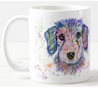 Vixar Tazza colorata con bassotto a pelo duro, ideale come regalo di compleanno, lavoro, ufficio, Natale, tè, caffè (bianco)