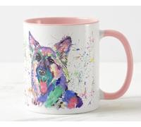 Vixar Tazza colorata con cane pastore tedesco, acquerello, arcobaleno, idea regalo per compleanno, lavoro, ufficio, Natale, tè, caffè (rosa)
