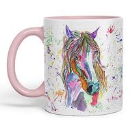 Vixar Tazza colorata con cavallo acquerello arcobaleno arte, regalo, compleanno, lavoro, ufficio, tè e caffè di Natale (rosa)