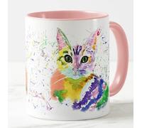 Vixar Tazza colorata con gattino e gatto acquerello, arte arcobaleno, regalo, compleanno, lavoro, ufficio, tè e caffè di Natale (rosa)