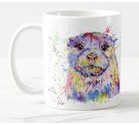Vixar Tazza colorata con lontra e fauna selvatica britannica, per compleanno, lavoro, ufficio, Natale, tè, caffè (bianco)