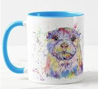Vixar Tazza colorata con lontra e fauna selvatica britannica, per compleanno, lavoro, ufficio, Natale, tè, caffè (L blu)