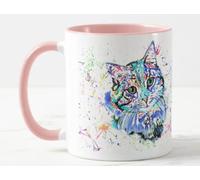 Vixar Tazza colorata con motivo felino, per animali domestici, acquerello, arcobaleno, idea regalo, compleanno, lavoro, Natale, tè, caffè, rosa