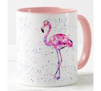 Vixar Tazza colorata con motivo fenicottero, acquerello, arcobaleno, idea regalo, compleanno, lavoro, ufficio, tè, caffè, rosa