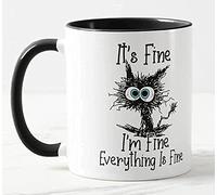 Vixar Tazza colorata con scritta Its Fine I'm Fine Everything is Fine Cat Joke, idea regalo per compleanno, lavoro, ufficio, Natale, tè, caffè (nero)