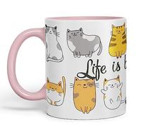 Vixar Tazza colorata in ceramica con scritta "Life is Better with a cat", idea regalo per tè, caffè, Natale, ufficio, casa, amanti dei gatti, rosa