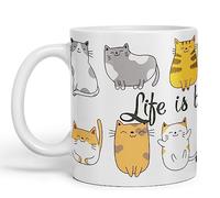 Vixar Tazza colorata in ceramica con scritta "Life is Better with a cat", idea regalo per tè, caffè, Natale, ufficio, casa, amanti dei gatti, colore: bianco