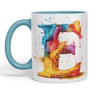 Vixar Tazza con lettera E, monogramma dell'alfabeto e monogramma in ceramica colorata per tè, caffè, hot brew, 330 ml, regalo (turchese)