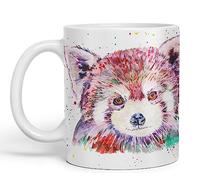 Vixar Tazza da 330 ml, con panda rosso, acquerello, colore crema, idea regalo per compleanno, lavoro, ufficio, tè, caffè (bianco)