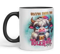 Vixar Tazza in ceramica colorata Coffee helps me Tolerate Idiots Highland Cow, idea regalo per gli amanti del caffè, 325 ml, colore: nero