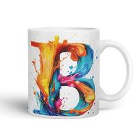 Vixar Tazza in ceramica colorata con lettera B, con monogramma dell'alfabeto B, per tè, caffè, birra calda, 330 ml, regalo (bianco)